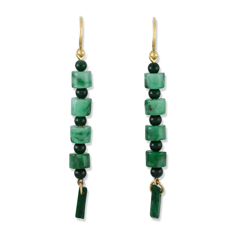 14K YELLOW GOLD GREEN JADEITE JADE DROP EARRING UPC #362505