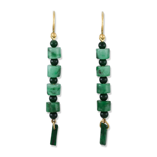 14K YELLOW GOLD GREEN JADEITE JADE DROP EARRING UPC #362505