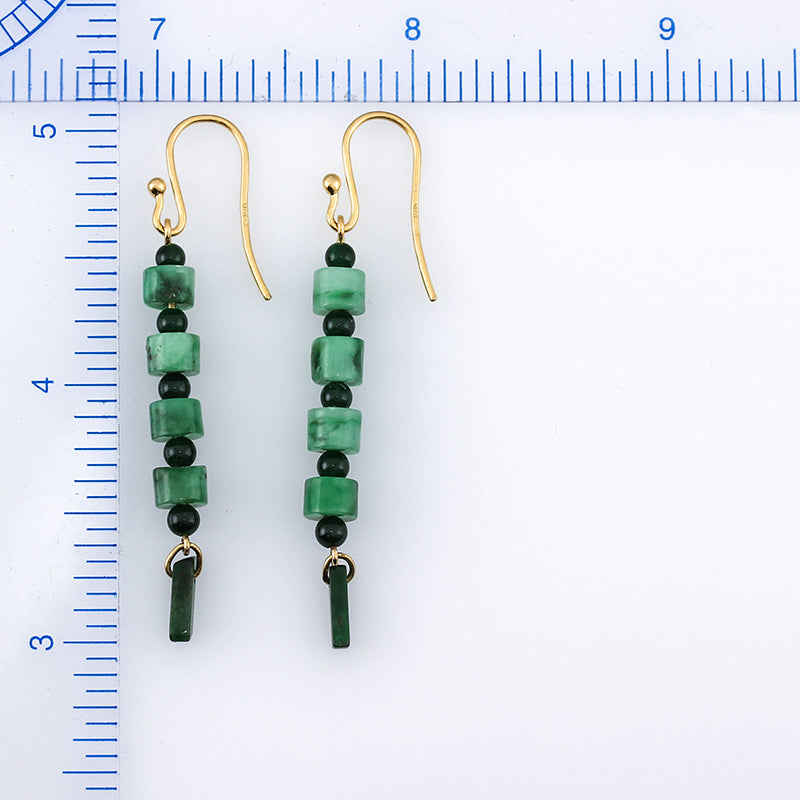 14K YELLOW GOLD GREEN JADEITE JADE DROP EARRING UPC #362505