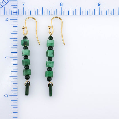 14K YELLOW GOLD GREEN JADEITE JADE DROP EARRING UPC #362505