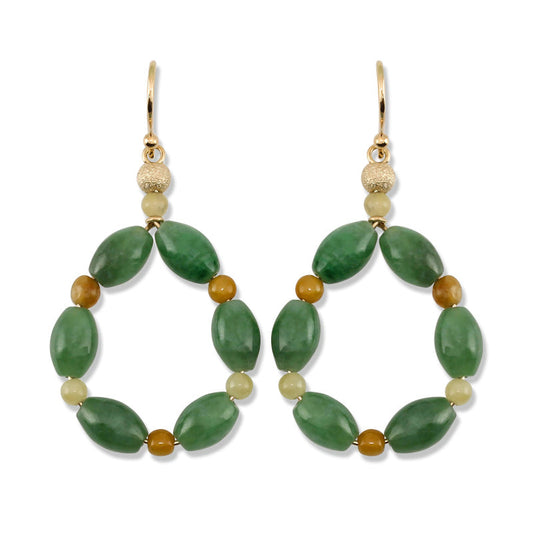 14K YELLOW GOLD GREEN JADEITE JADE LOTUS BEAD EARRING UPC #363298