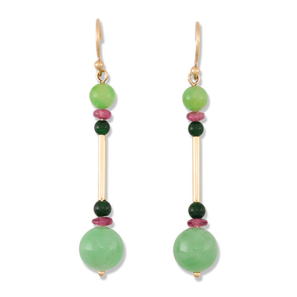 14K YELLOW GOLD GREEN JADEITE JADE DROP EARRING UPC #365926