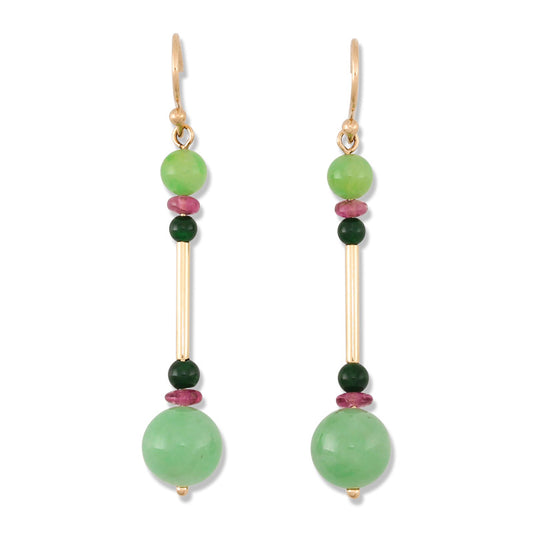 14K YELLOW GOLD GREEN JADEITE JADE DROP EARRING UPC #365926