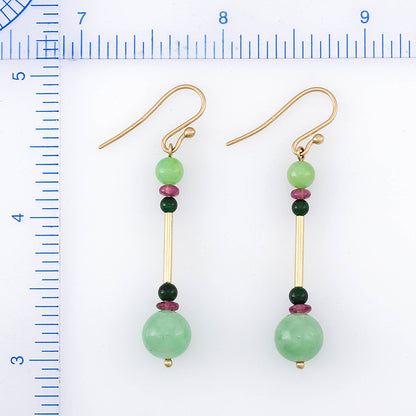 14K YELLOW GOLD GREEN JADEITE JADE DROP EARRING UPC #365926