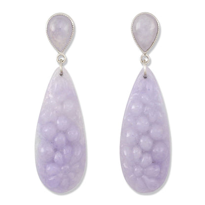 18K WHITE GOLD LAVENDER JADEITE JADE CARVED TEAR DROP EARRING UPC #368897