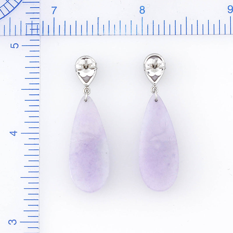 18K WHITE GOLD LAVENDER JADEITE JADE CARVED TEAR DROP EARRING UPC #368897