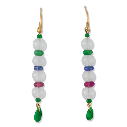 18K YELLOW GOLD GREEN & ICE JADEITE JADE DROP EARRING UPC #369009