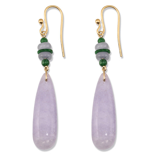 18K YELLOW GOLD LAVENDER JADEITE JADE TEAR DROP EARRING UPC #374508