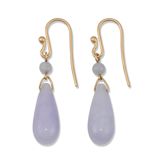 14K YELLOW GOLD LAVENDER JADEITE JADE TEAR DROP EARRING UPC #375598