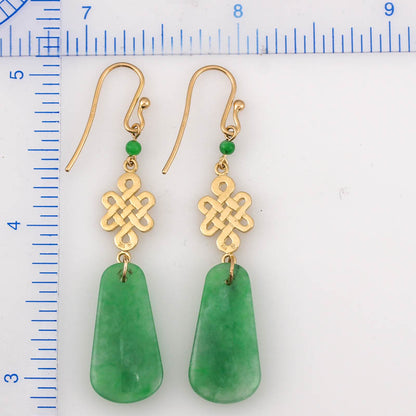 14K YELLOW GOLD GREEN JADEITE JADE DROP EARRING UPC #376595