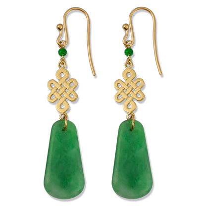 14K YELLOW GOLD GREEN JADEITE JADE DROP EARRING UPC #376595