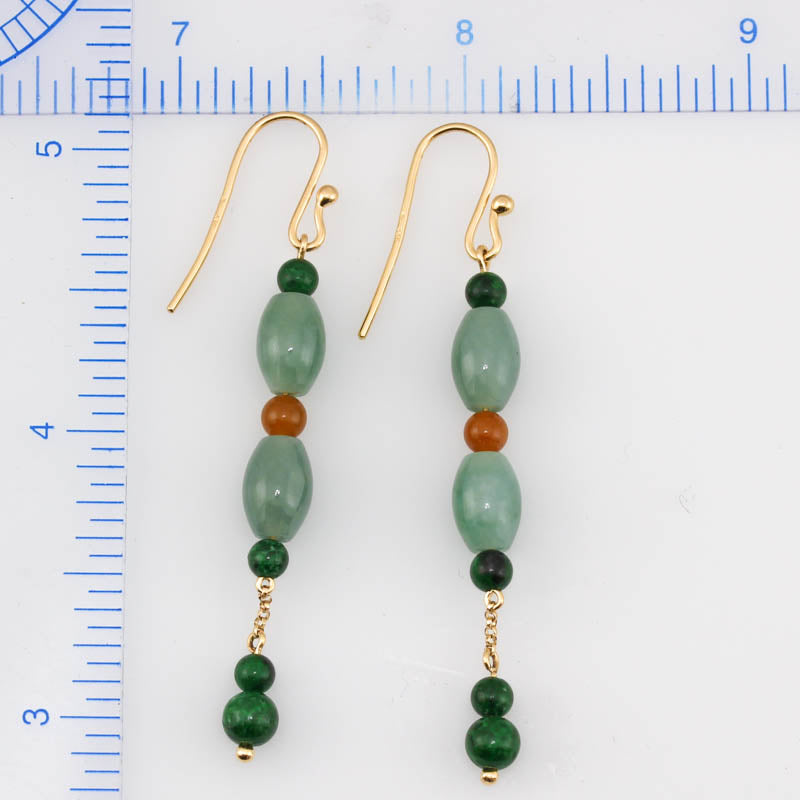 14K YELLOW GOLD GREEN JADEITE JADE DROP EARRING UPC #376601