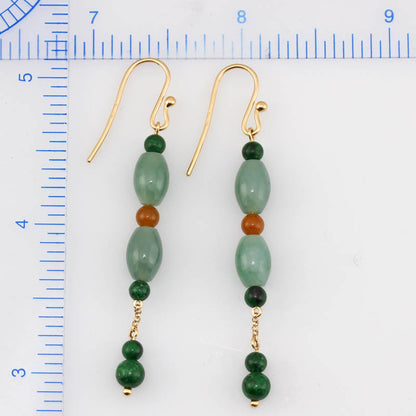 14K YELLOW GOLD GREEN JADEITE JADE DROP EARRING UPC #376601