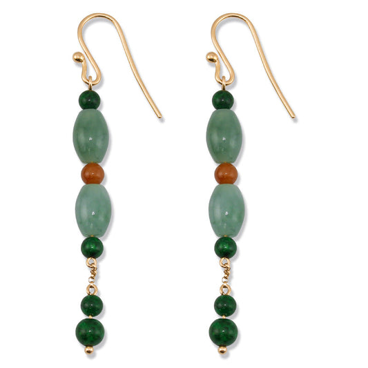 14K YELLOW GOLD GREEN JADEITE JADE DROP EARRING UPC #376601