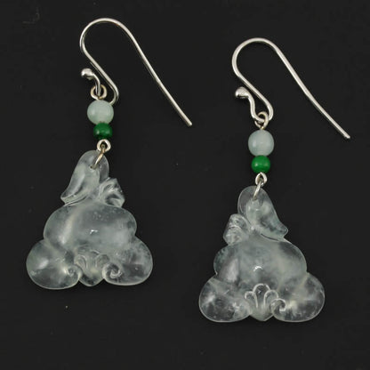 18K WHITE GOLD ICE JADEITE JADE CARVED DROP EARRING UPC #378698