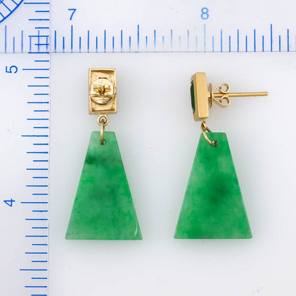 18K YELLOW GOLD GREEN JADEITE JADE DROP EARRING UPC #379800