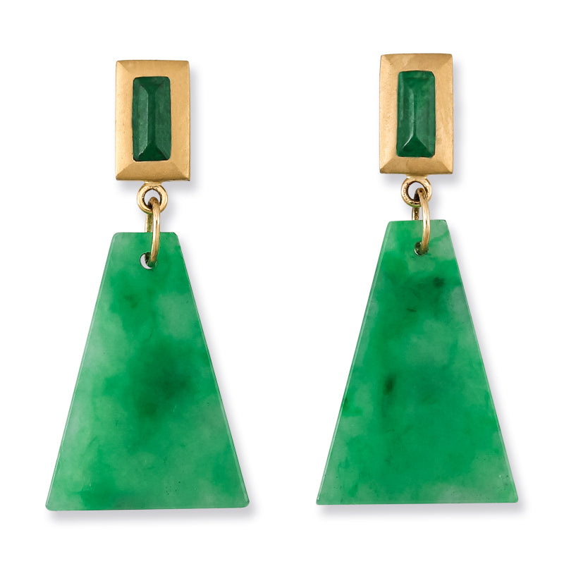 18K YELLOW GOLD GREEN JADEITE JADE DROP EARRING UPC #379800