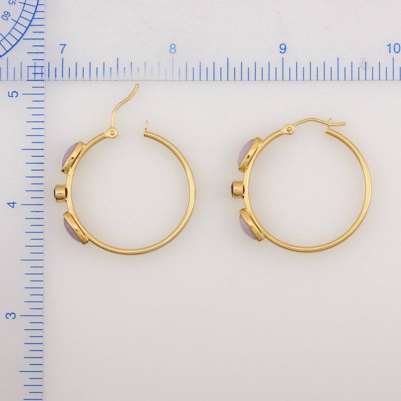 14K YELLOW GOLD LAVENDER JADEITE JADE HOOP EARRING UPC #382565