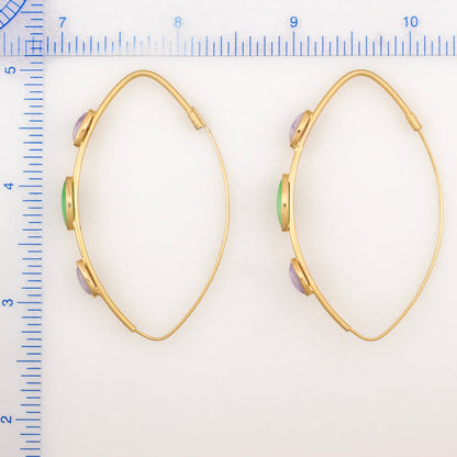 14K YELLOW GOLD GREEN & LAVENDER JADEITE JADE HOOP EARRING UPC #382633