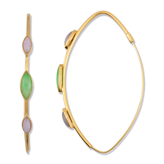 14K YELLOW GOLD GREEN & LAVENDER JADEITE JADE HOOP EARRING UPC #382633