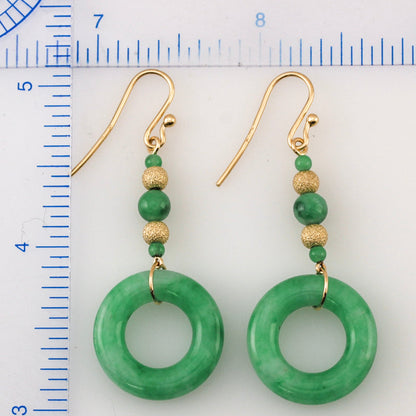 14K YELLOW GOLD GREEN JADEITE JADE CIRCLE EARRING UPC #388819