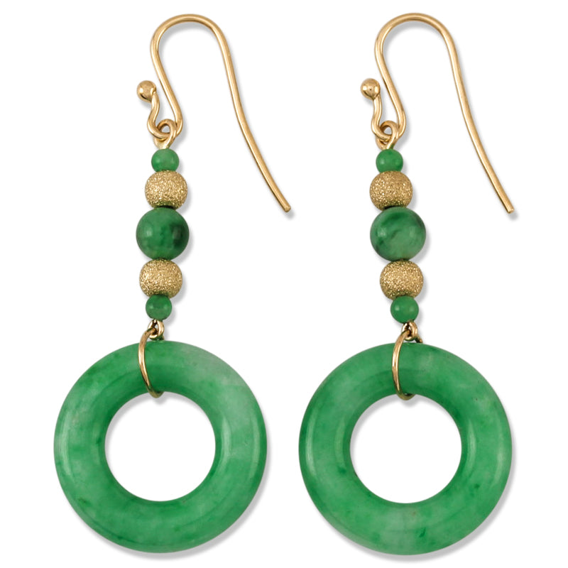 14K YELLOW GOLD GREEN JADEITE JADE CIRCLE EARRING UPC #388819