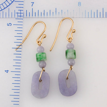 14K YELLOW GOLD LAVENDER JADEITE JADE DROP EARRING UPC #388949