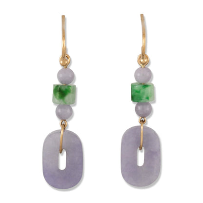 14K YELLOW GOLD LAVENDER JADEITE JADE DROP EARRING UPC #388949