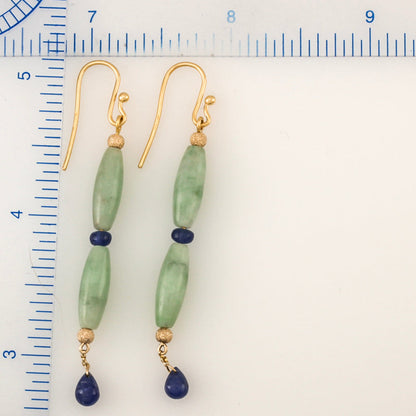 14K YELLOW GOLD GREEN JADEITE JADE DROP EARRING UPC #389038