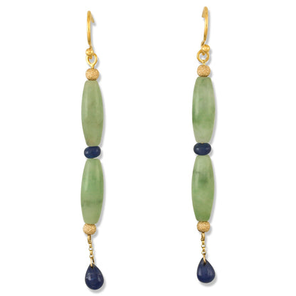 14K YELLOW GOLD GREEN JADEITE JADE DROP EARRING UPC #389038