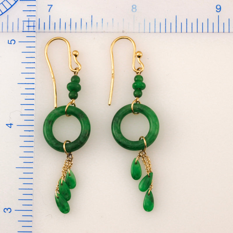 18K YELLOW GOLD GREEN JADEITE JADE OPEN CIRCLE DROP EARRING UPC #389564