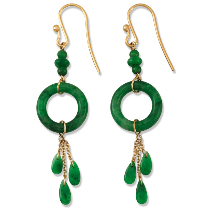 18K YELLOW GOLD GREEN JADEITE JADE OPEN CIRCLE DROP EARRING UPC #389564