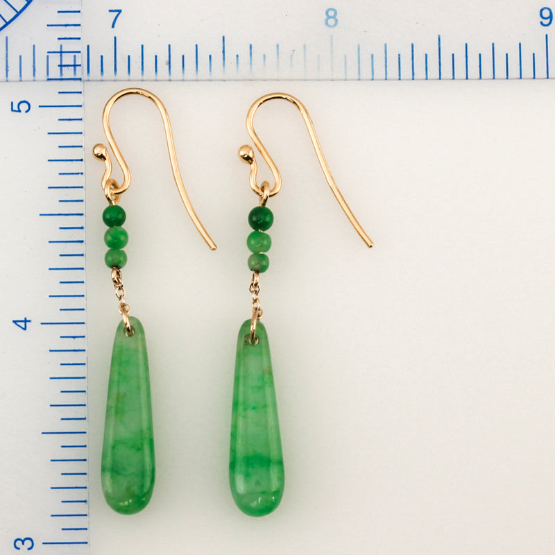 18K YELLOW GOLD GREEN JADEITE JADE TEAR DROP EARRING UPC #390645