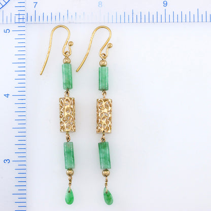 14K YELLOW GOLD GREEN JADEITE JADE DROP EARRING UPC #392212