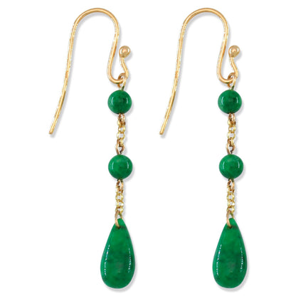 14K YELLOW GOLD GREEN JADEITE JADE TEAR DROP EARRING UPC #393233