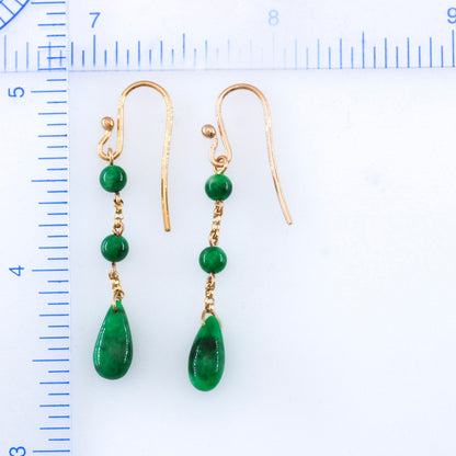 14K YELLOW GOLD GREEN JADEITE JADE TEAR DROP EARRING UPC #393233