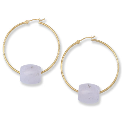 14K YELLOW GOLD LAVENDER JADEITE JADE BARRL SLIDE HOOP EARRING UPC #394575