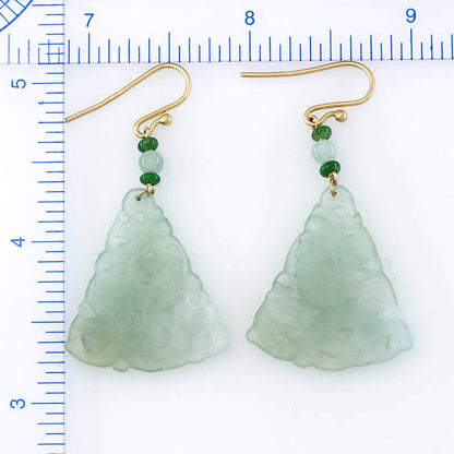 14K YELLOW GOLD ICE JADEITE JADE CARVED DRAGON DROP EARRING UPC #395619