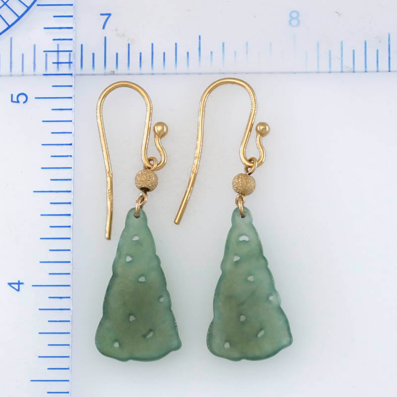 14K YELLOW GOLD GREEN JADEITE JADE CARVED DRAGON DROP EARRING UPC #396173