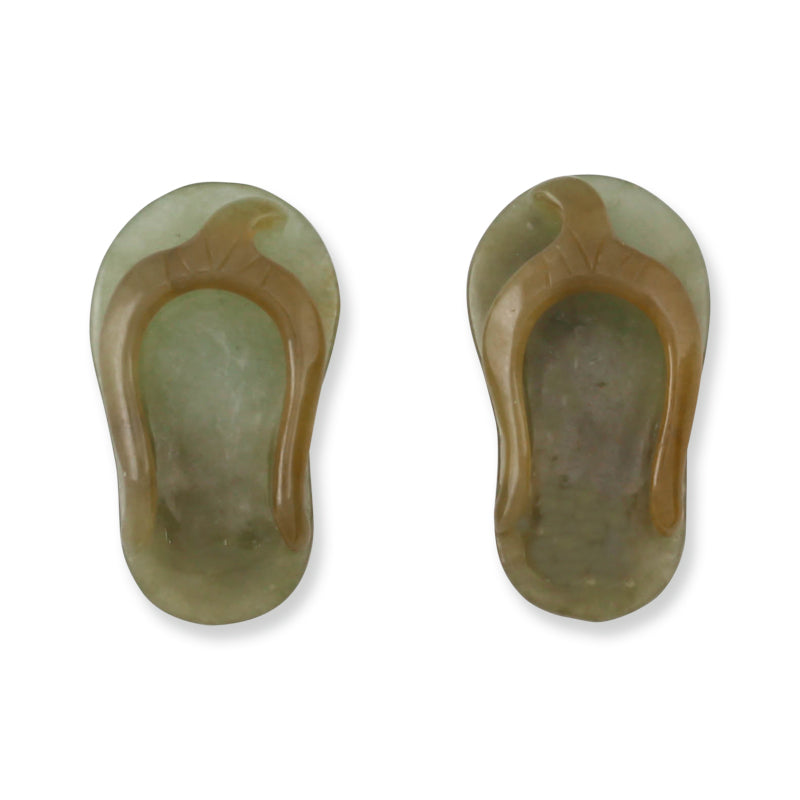 GREEN & RED JADEITE JADE LOOSE FLIP FLOP SANDAL CARVINGS UPC #351745