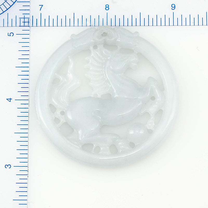 ICY WHITE JADEITE JADE LOOSE HORSE MEDALLION CARVING UPC #349636