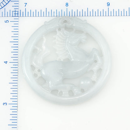 ICY WHITE JADEITE JADE LOOSE HORSE MEDALLION CARVING UPC #349636