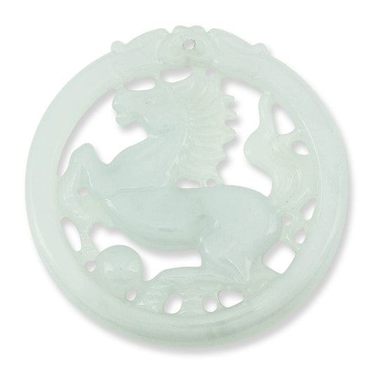 ICY WHITE JADEITE JADE LOOSE HORSE MEDALLION CARVING UPC #349636