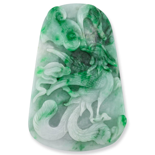 GREEN JADEITE JADE LOOSE CARVED PHOENIX & LING-ZHI UPC #329874