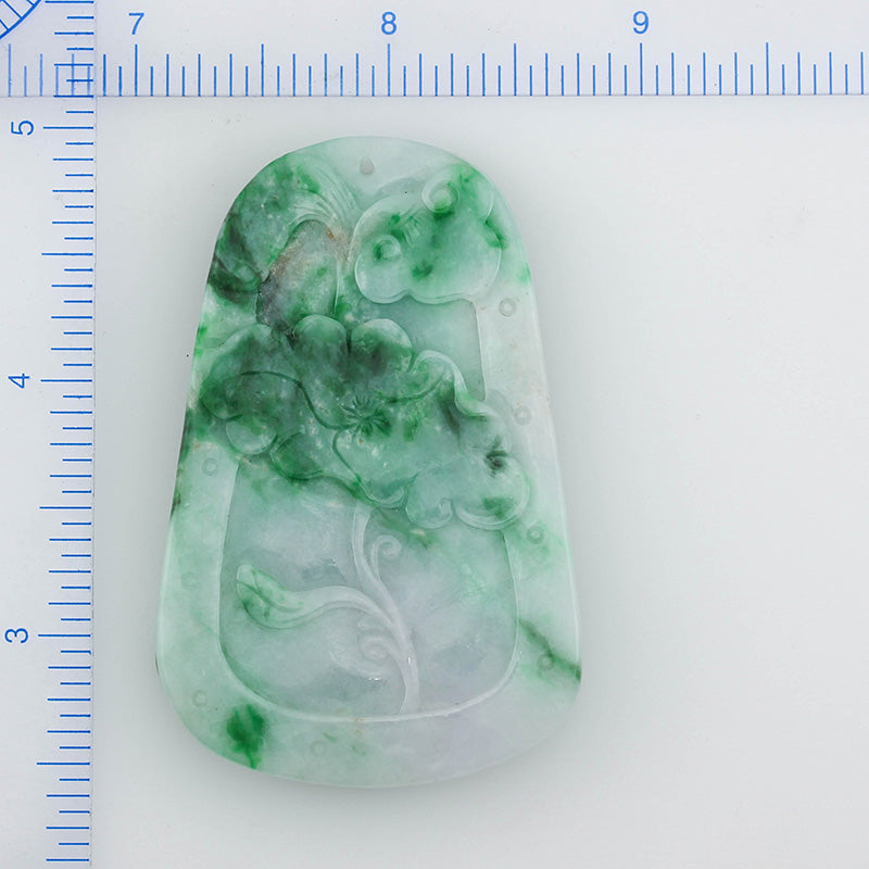 GREEN JADEITE JADE LOOSE CARVED PHOENIX & LING-ZHI UPC #329874