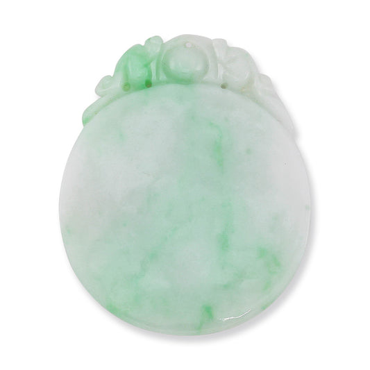 Green Jadeite Jade Loose Carving of Double Dragon with Orb on Circle | UPC #338371