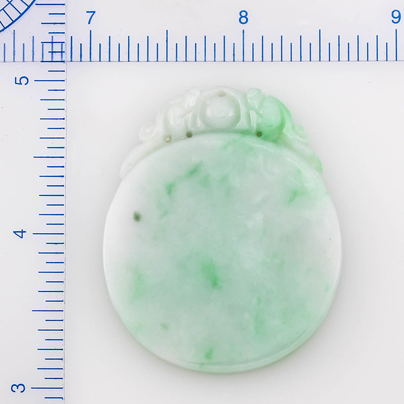 Green Jadeite Jade Loose Carving of Double Dragon with Orb on Circle | UPC #338371