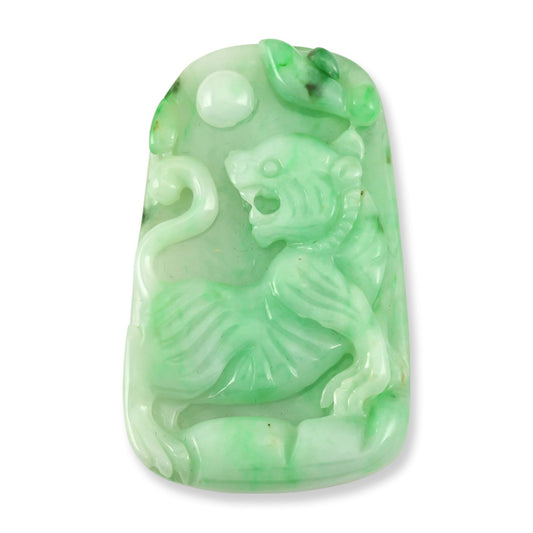 GREEN JADEITE JADE TIGER WITH TAEL LOOSE CARVING UPC #346598