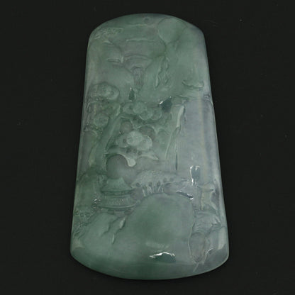 BLUE GREEN JADEITE JADE LOOSE CARVING WITH MOUNTAIN SCENE UPC #377714