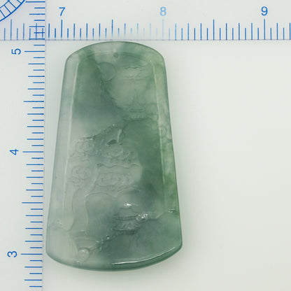 BLUE GREEN JADEITE JADE LOOSE CARVING WITH MOUNTAIN SCENE UPC #377714